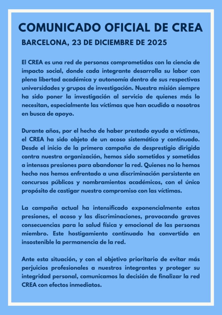 Comunicado del CREA anunciando su disolución