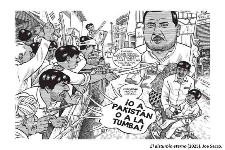 ActualidadNarrativas de odio al servicio de la polarización: la semilla de la violencia en democracia Página interior del libro El disturbio infinito de Joe Sacco